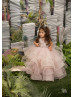 Rose Pink Lace Tulle Ruffle Keyhole Back Flower Girl Dress